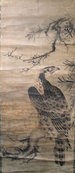 Appraisal: Anonymous th th Century Hawk on tree branch Hanging scroll