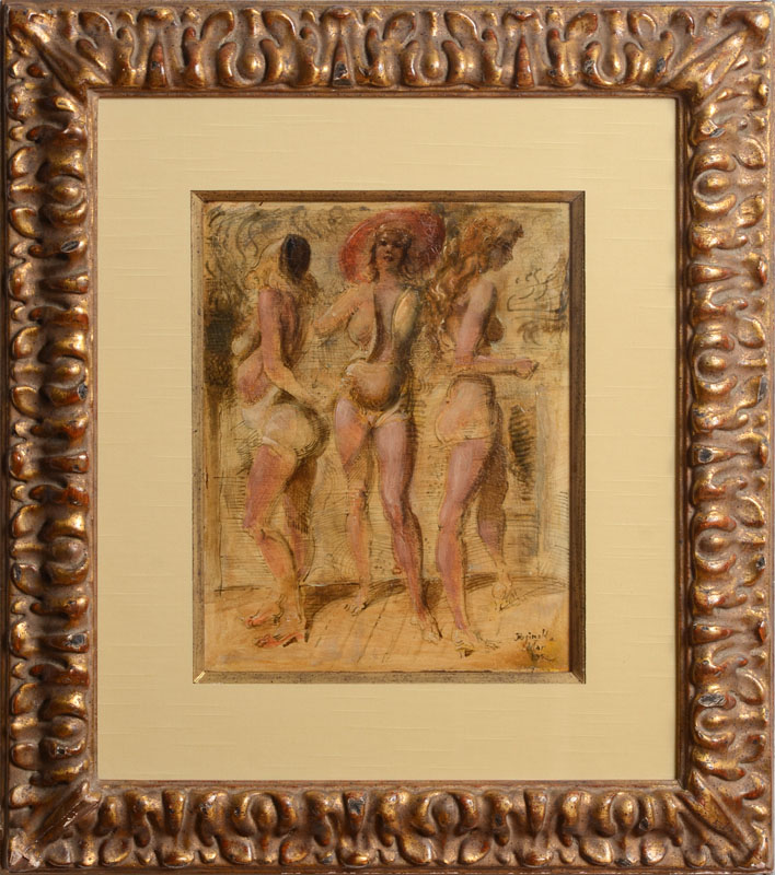 Appraisal: REGINALD MARSH - THREE WOMEN Oil and ink on board