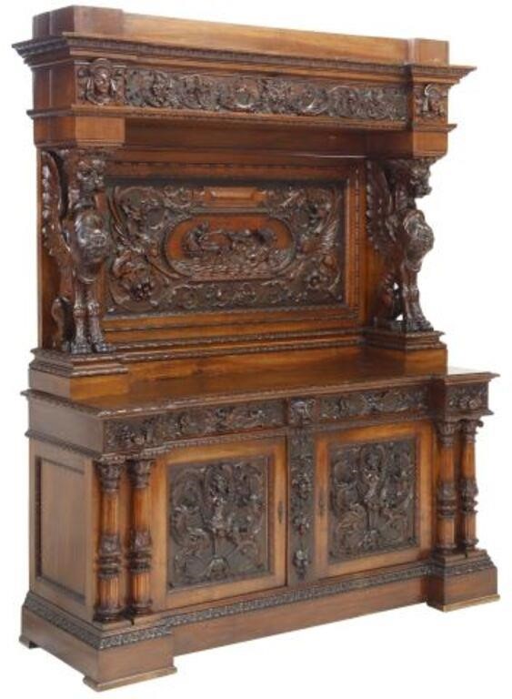 Appraisal: Monumental Italian Renaissance Revival carved sideboard late th c stepped