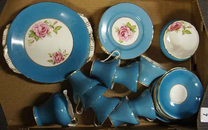 Appraisal: Aynsley Tea Service in a Turqoise Blue Accent with Roses