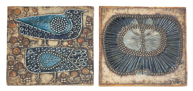 Appraisal: Lisa Larson ceramic tiles two for Gustavsberg Sweden one with