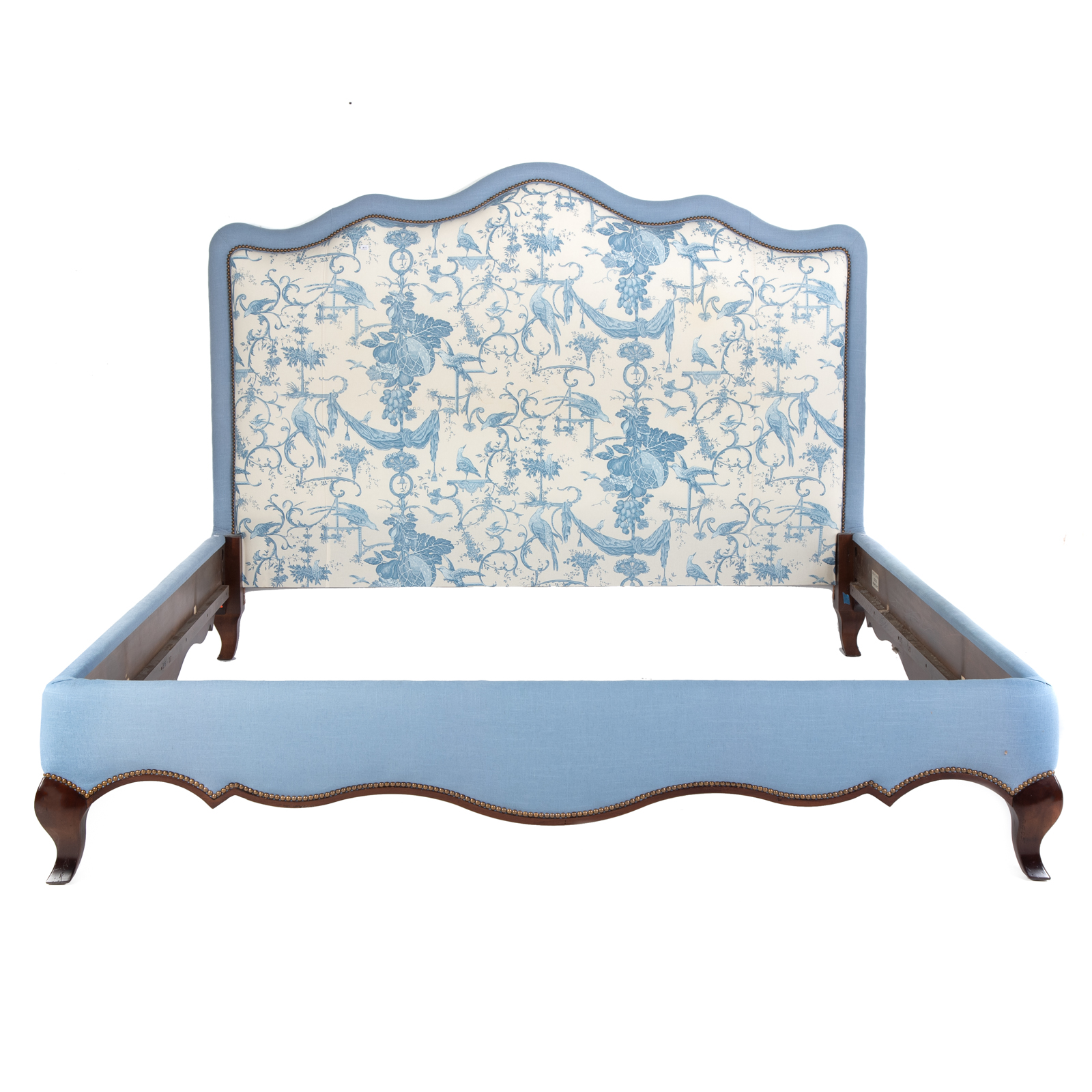 Appraisal: FRENCH STYLE KING-SIZE UPHOLSTERED BED th century with chinoiserie upholstered