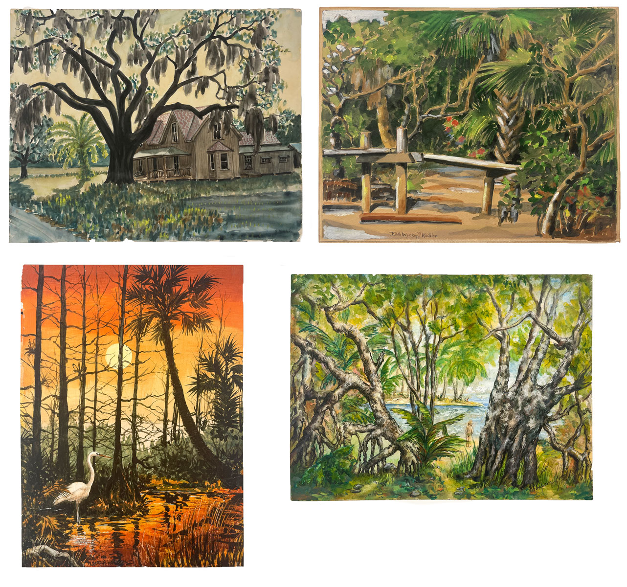 Appraisal: FOUR PIECE FLORIDA PAINTING LOT To Include Goldie Lipson ''Hammock