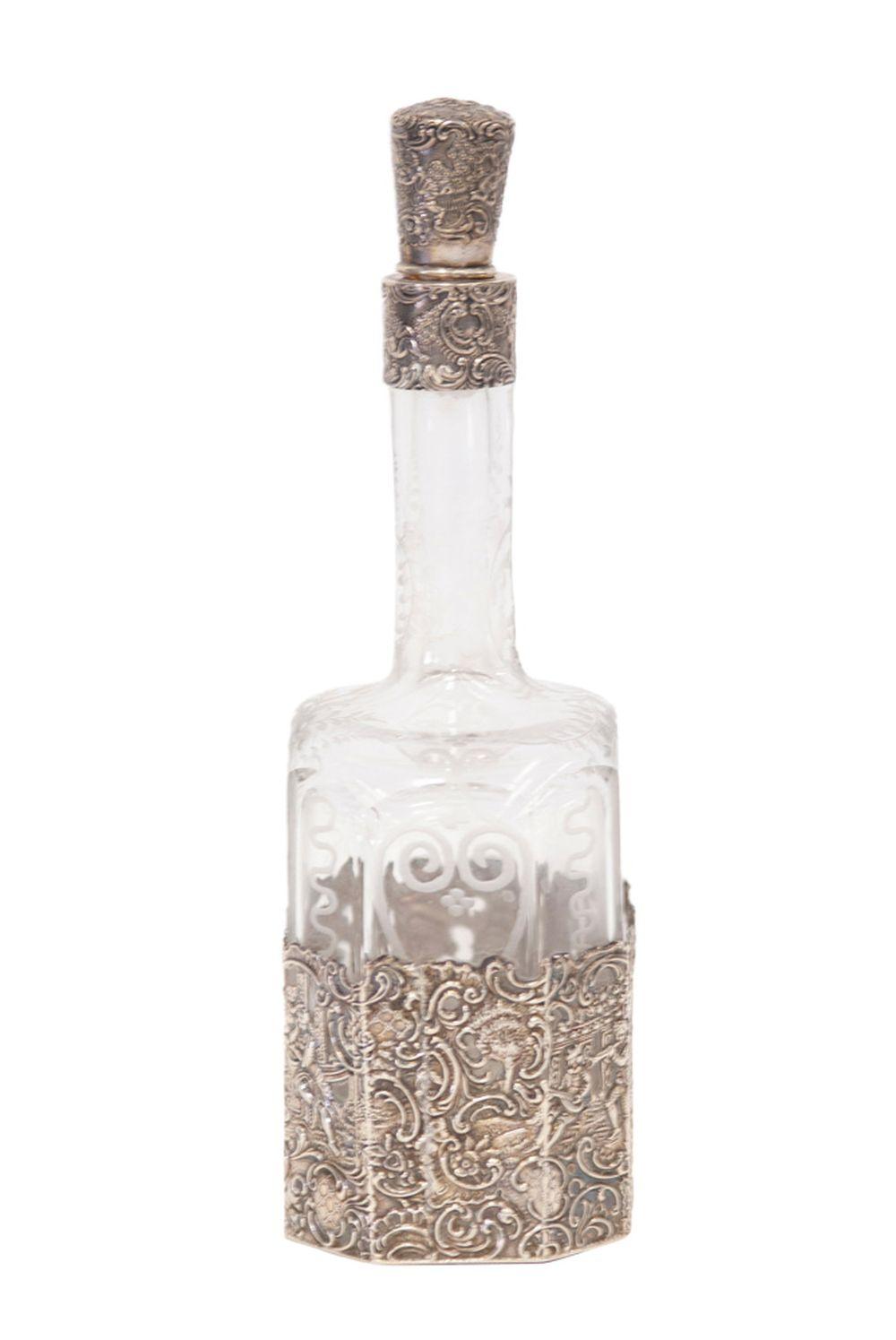 Appraisal: STERLING ETCHED GLASS DECANTER inches high Condition