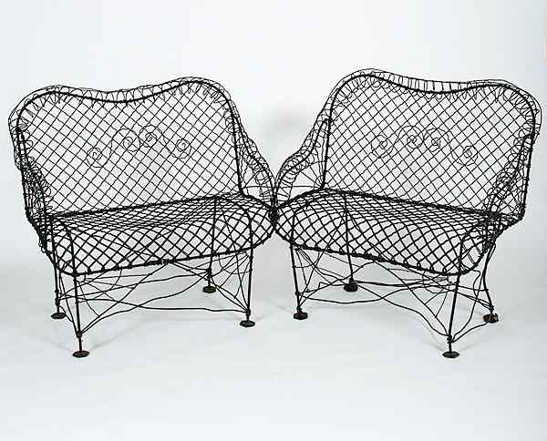 Appraisal: Wire Garden Benches American A pair of painted wire garden