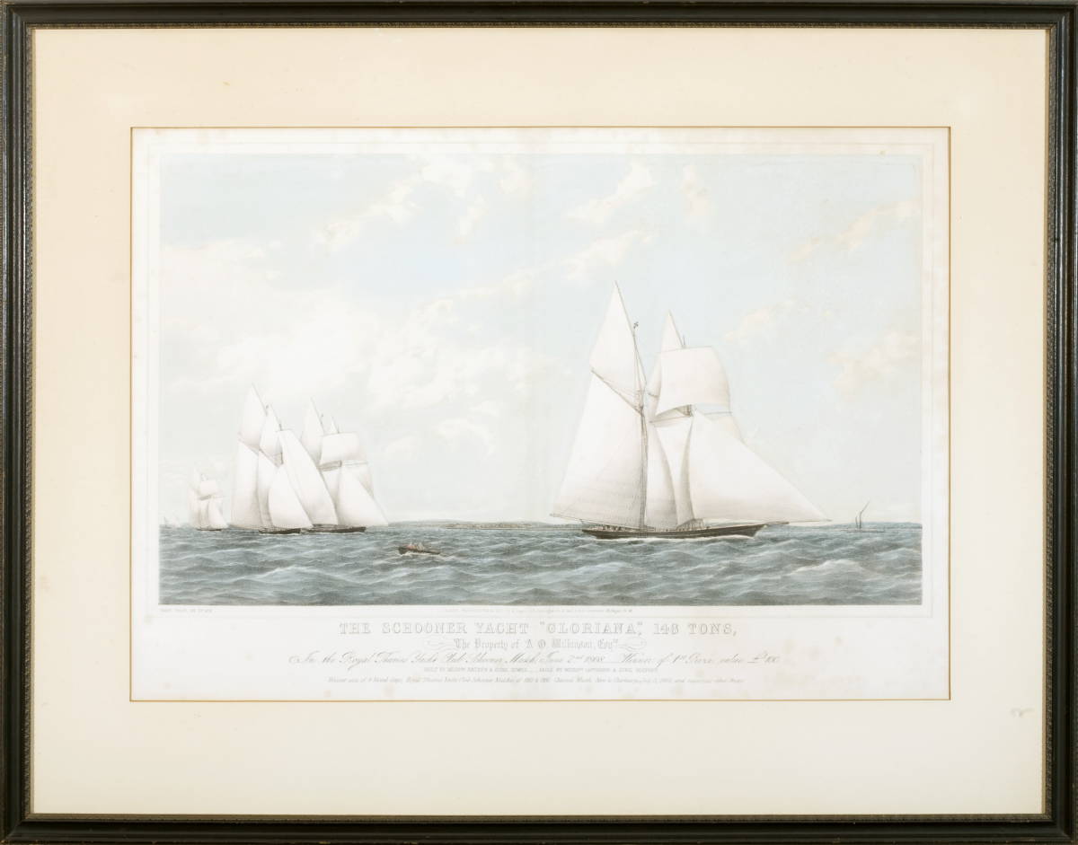 Appraisal: THE SCHOONER YACHT 'GLORIANA' TONS Handcolored lithograph by Josiah Taylor