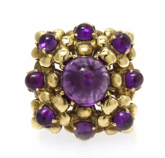 Appraisal: An Karat Yellow Gold and Amethyst Cluster Ring containing nine