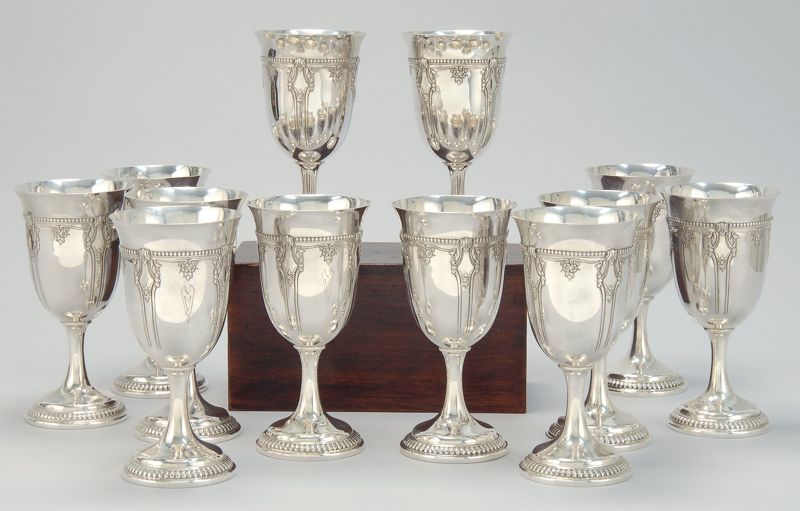 Appraisal: TWELVE WALLACE STERLING SILVER WINE GOBLETS In the Stradivari pattern