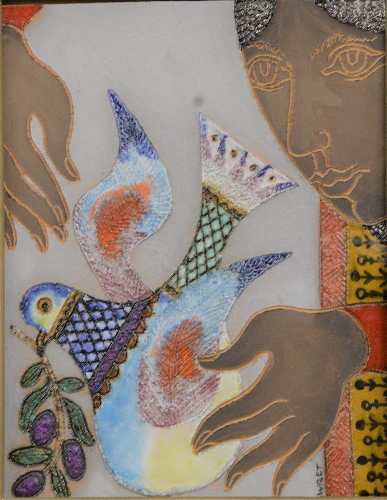 Appraisal: Irene Awret Israeli - Woman with Dove terracotta tile signed