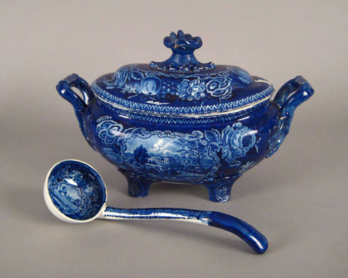 Appraisal: Blue Staffordshire covered tureen th c depicting Laxton Hall Northhamptonshire