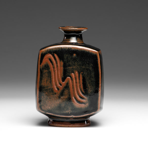 Appraisal: Tenmoku Square Bottle with Combed Decoration Glazed stoneware ht wd