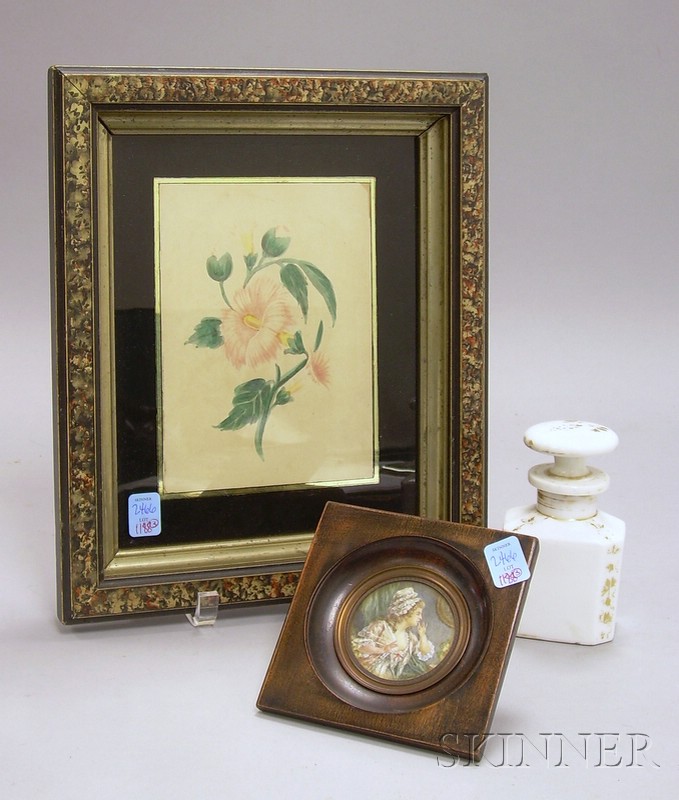 Appraisal: Three Decorative Items a framed watercolor of a flower a