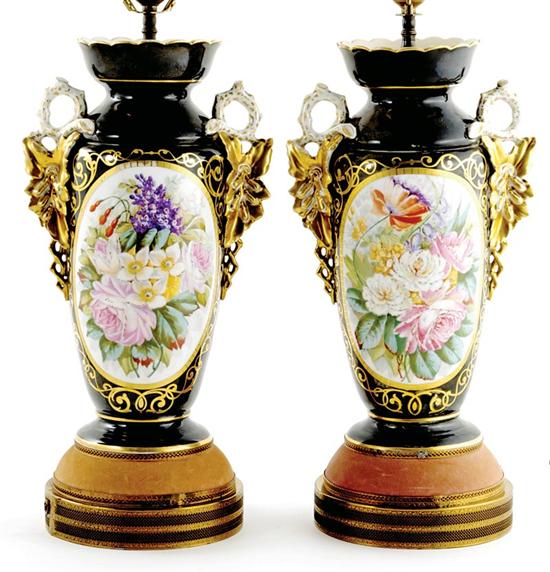 Appraisal: Pair Paris porcelain vases mounted as lamps th century baluster