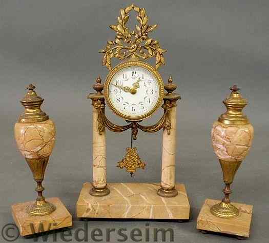 Appraisal: French gilt and marble mantel clock th c with porcelain