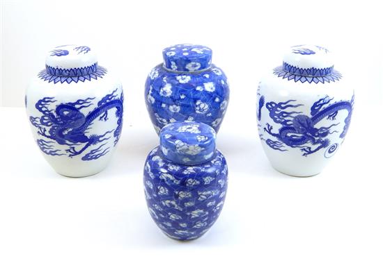 Appraisal: ASIAN four pieces of blue and white pottery two covered