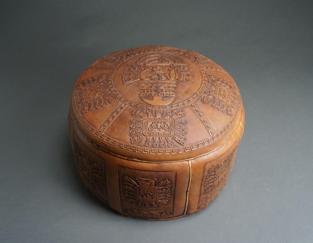 Appraisal: South American Round Leather Box and Group of Desk Sundries