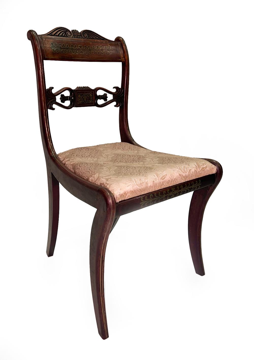 Appraisal: Regency Brass Inlaid Mahogany Side Chair first quarter th c