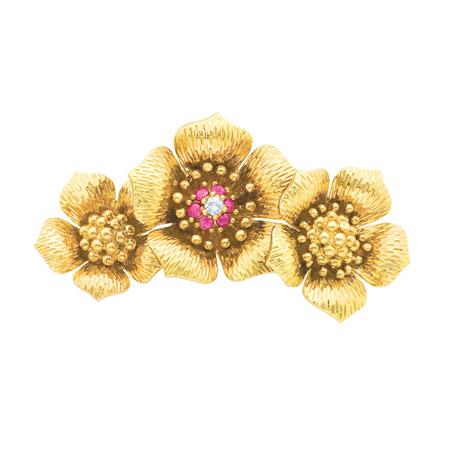 Appraisal: Gold Diamond and Ruby Flower Brooch Tiffany Co Estimate -