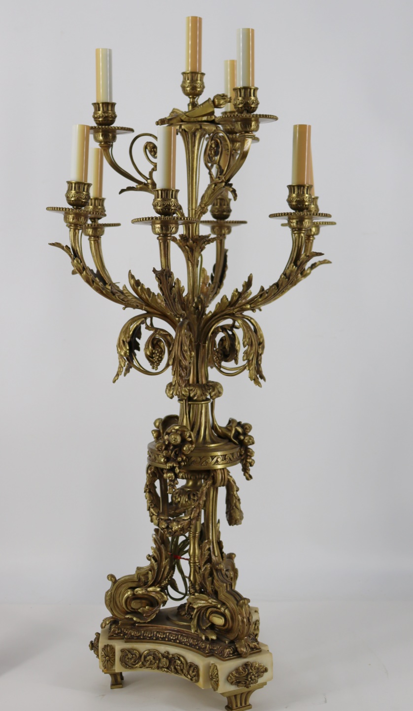 Appraisal: LARGE ANTIQUE GILT BRONZE CANDELABRA LAMP Nice quality and on