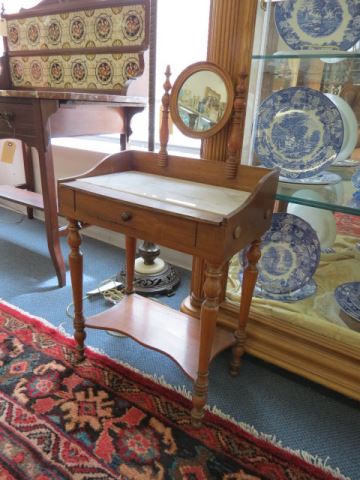 Appraisal: Child's Marble Top Dressing Stand round mirror single drawer tall