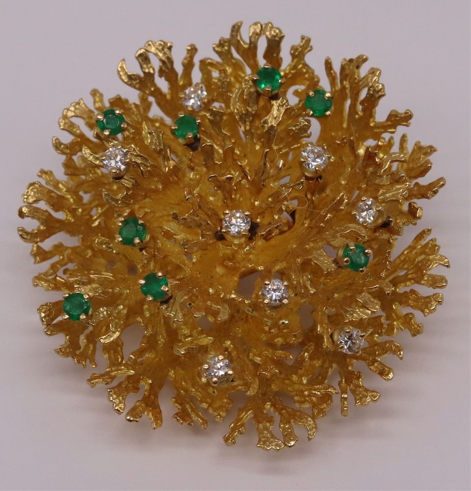 Appraisal: JEWELRY Tiffany Co kt Gold Emerald Diamond Brooch Tiffany Co