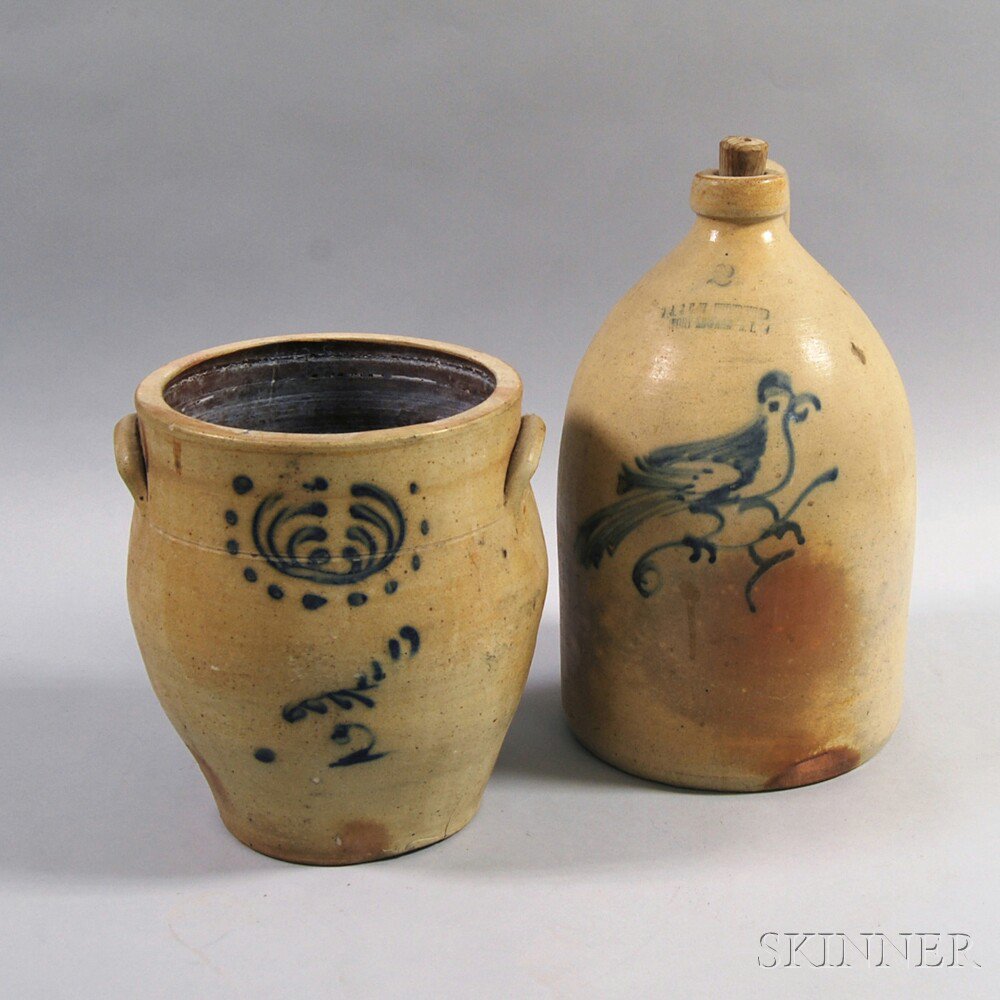 Appraisal: Two Cobalt-decorated Stoneware Vessels mid to late th century a