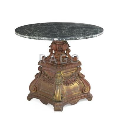 Appraisal: MARBLE TOP OCCASIONAL TABLE Parcel-gilt metal base with foliate decoration