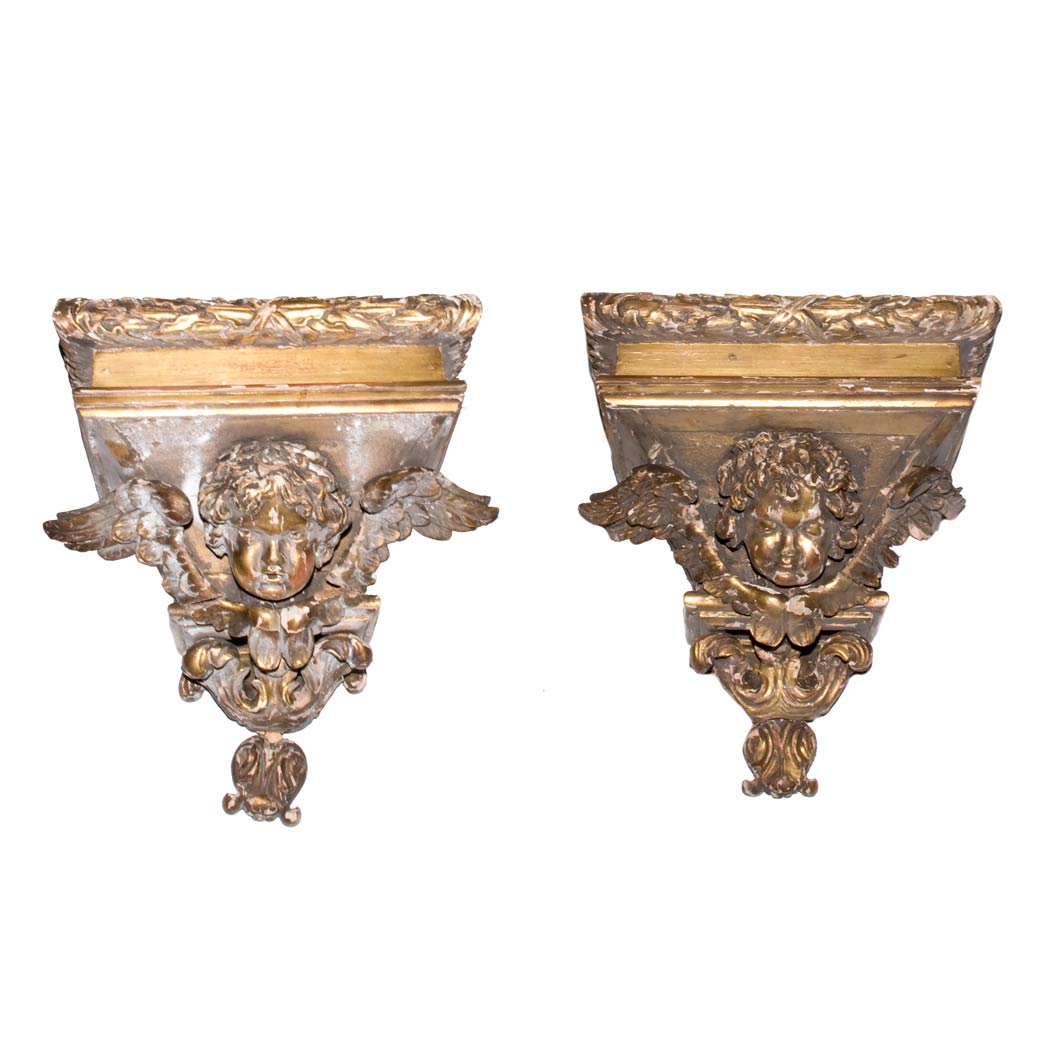 Appraisal: Pair of Italian Rococo Style Gilt-Wood Brackets Height inches C