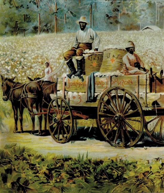 Appraisal: Johnson Johnson vintage advertisement COTTON FIELD WITH NEGROES IN WAGONcolor