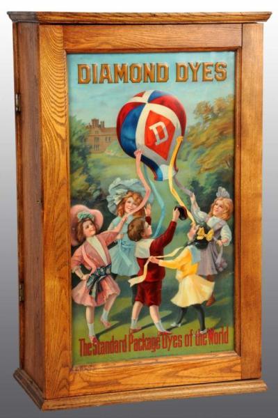 Appraisal: Diamond Dyes Cabinet with Children Balloon Description Two-sided Has tin