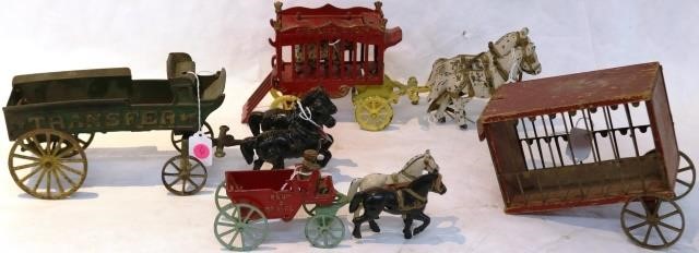 Appraisal: CAST IRON TOYS OVERLAND CIRCUS WAGON WITHHORSES BEAR H L