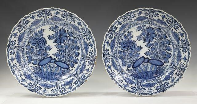 Appraisal: pair Delft blue and white faience chargers late th c