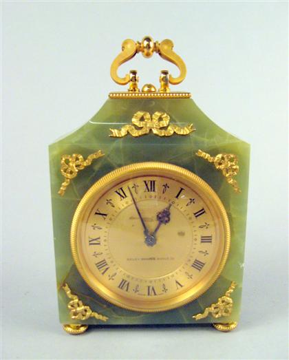 Appraisal: Onyx and gilt bronze mounted desk clock retailed by bailey