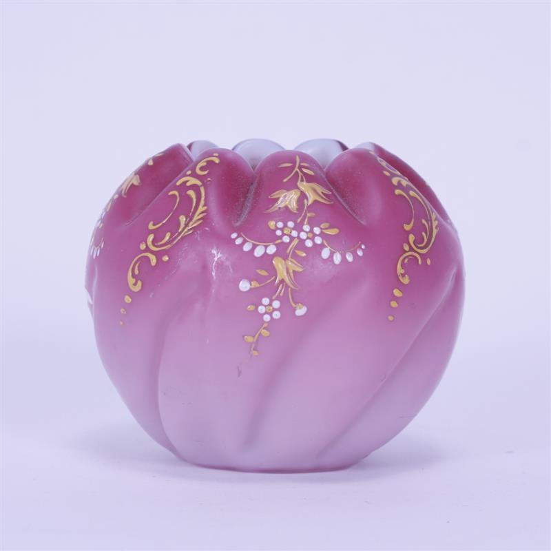 Appraisal: Mt Washington Glass Pink Satin Enameled Rosebowl H x W