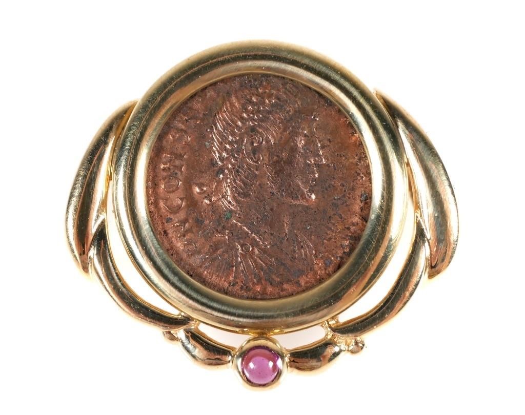 Appraisal: Roman Empire Constantius II bronze coin with K gold bracelet