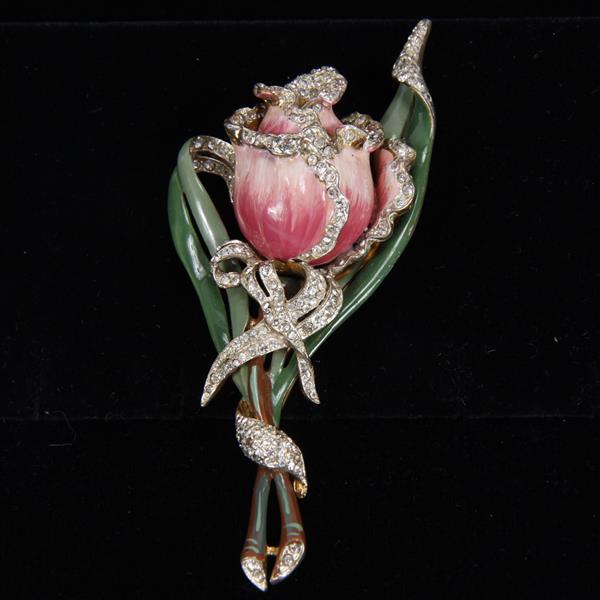 Appraisal: Coro Craft Sterling Enamel Pave Rose Brooch Pin Missing at