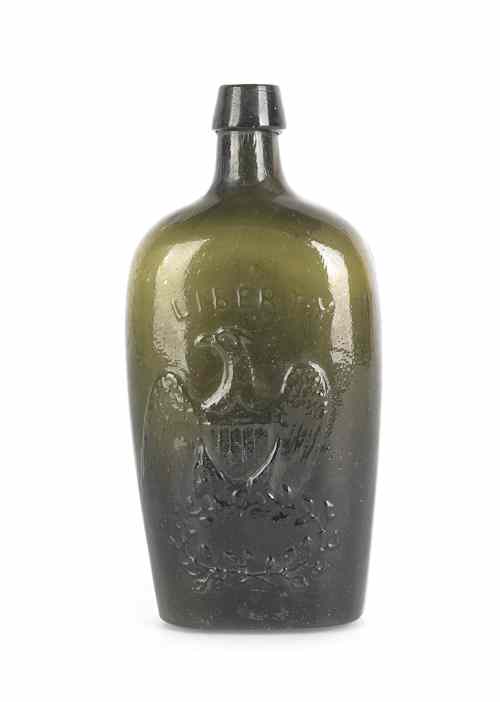 Appraisal: Willington Glass Co olive green eagle flask h