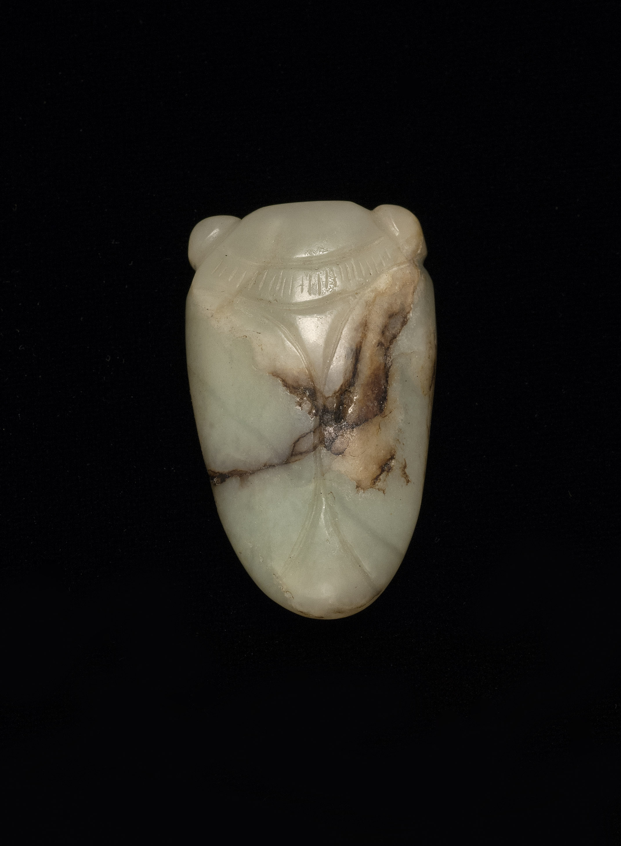 Appraisal: WHITE AND RUSSET JADE PENDANT Circa In cicada form Length