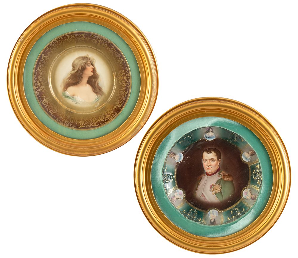 Appraisal: TWO CIRCULAR FRAMED NEO-CLASSICAL STYLE EASTERN EUROPEAN HAND-PAINTED PORTRAIT PLATES