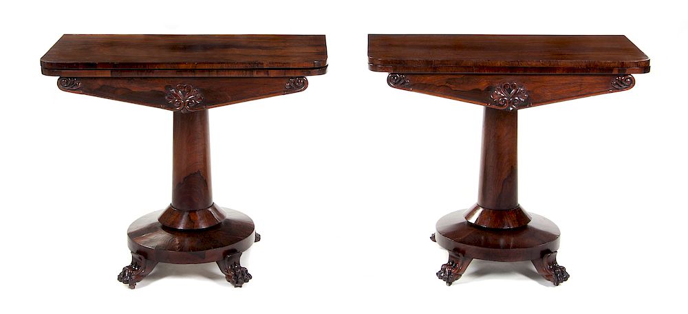 Appraisal: A Pair of Regency Rosewood Flip-Top Tables A Pair of