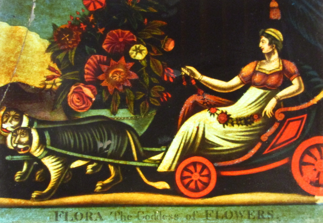 Appraisal: A coloured glass print Flora The Goddess of Flowers polychrome