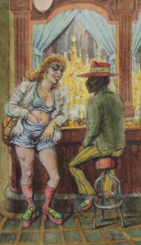 Appraisal: REISMAN Philip Watercolor Couple in a Bar Signed lower right