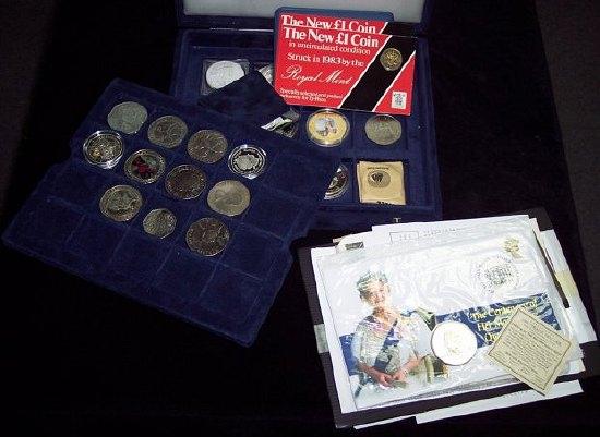 Appraisal: A collection of commemorative coins and sundry stamps including first