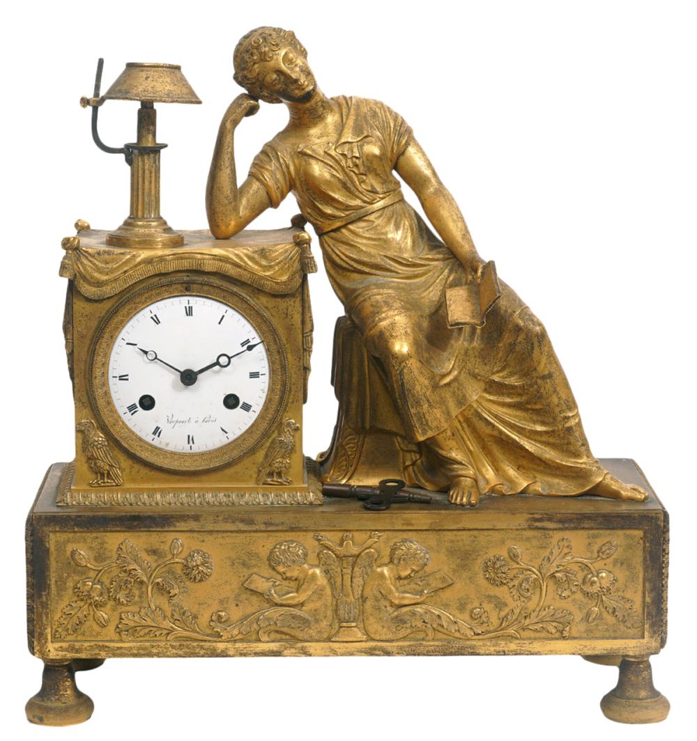 Appraisal: FRENCH EMPIRE GILT BRONZE TH C MANTEL CLOCKFrench Empire mid