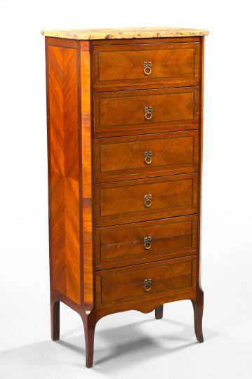 Appraisal: Transitional Louis XV-into-Louis-XVI-Style Kingwood and Marble-Top Chest early th century