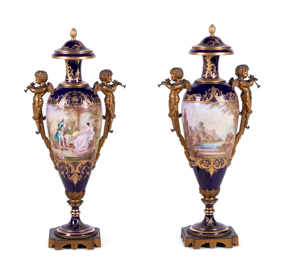 Appraisal: A Pair of Sevres Style Gilt Bronze Mounted Painted and