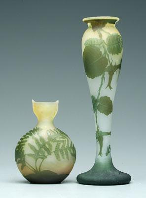 Appraisal: Two art glass vases one with green foliage marked Barron