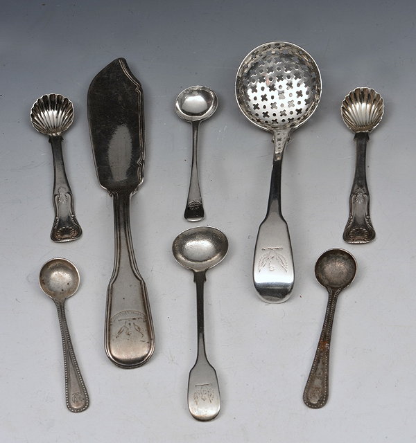 Appraisal: A GEORGE IV SILVER FIDDLE PATTERN SIFTER SPOON with pierced