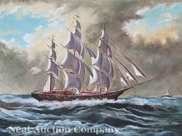 Appraisal: Cuyper Dutch th c Frigate in Stormy Seas oil on