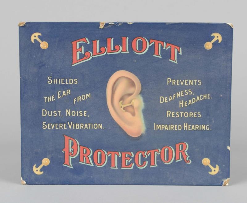 Appraisal: Elliott Ear Protector Display Sign And Holder This sign has